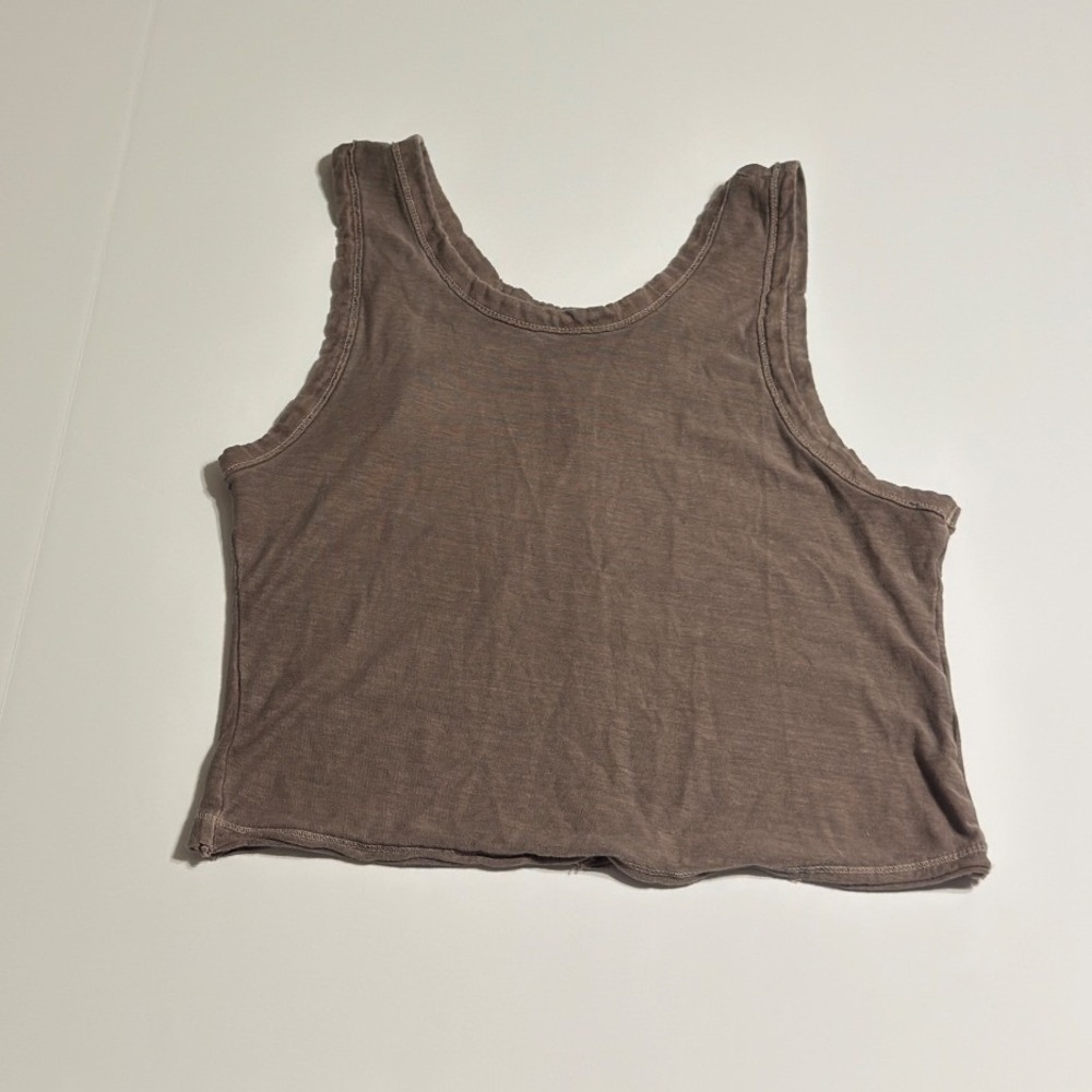 Free People We The Free Brown Slub Knit Cropped Tank Top Scoop Neck Small